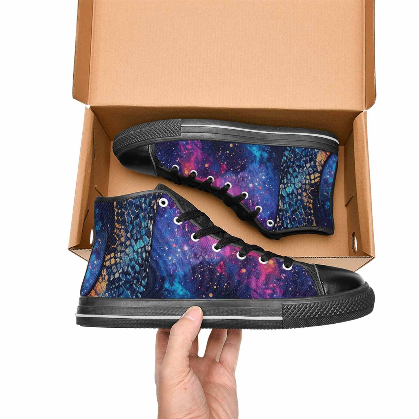 MEN'S Galaxy Snake Print High Top Canvas Vibrant Chaos Shoes