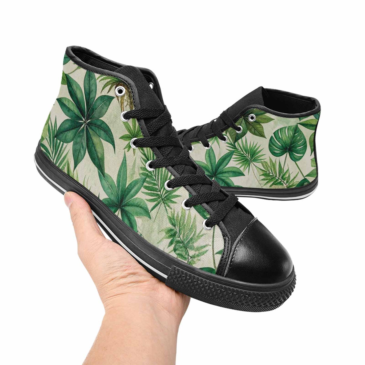 MEN'S Seven-Point Palmate Leaf High Top Canvas Grunge Sneakers