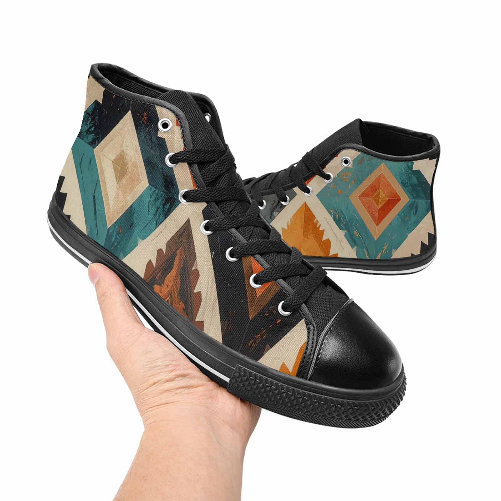 WOMEN'S Southwestern Geometric Diamond High Top Canvas Vibrant Chaos Sneakers
