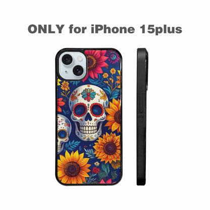iPhone 15 Plus Case — Sunflower Skulls Print Custom, Personalized Phone Case