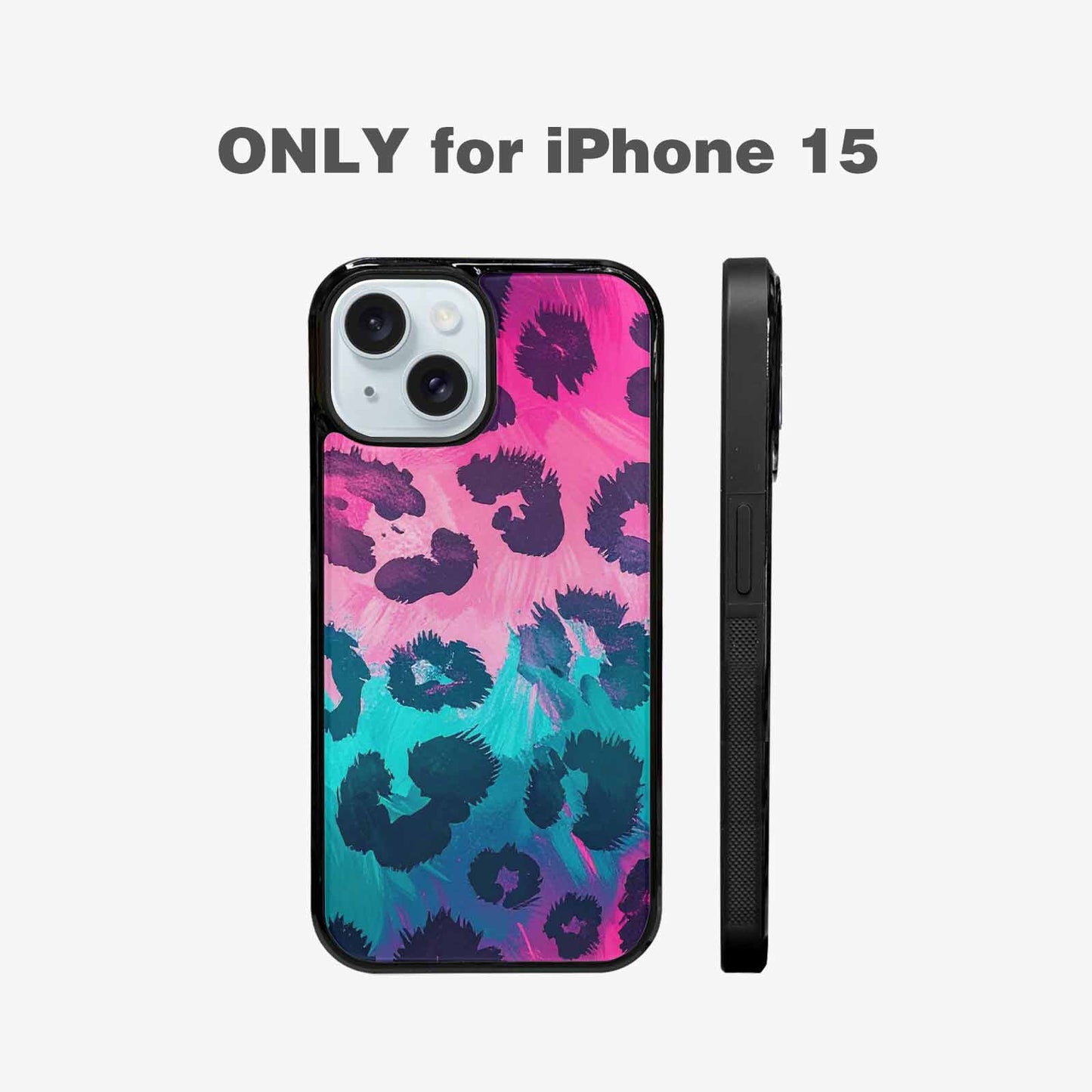 iPhone 15 Case — Leopard Neon Pink Teal Airbrush, Customized Protective Case