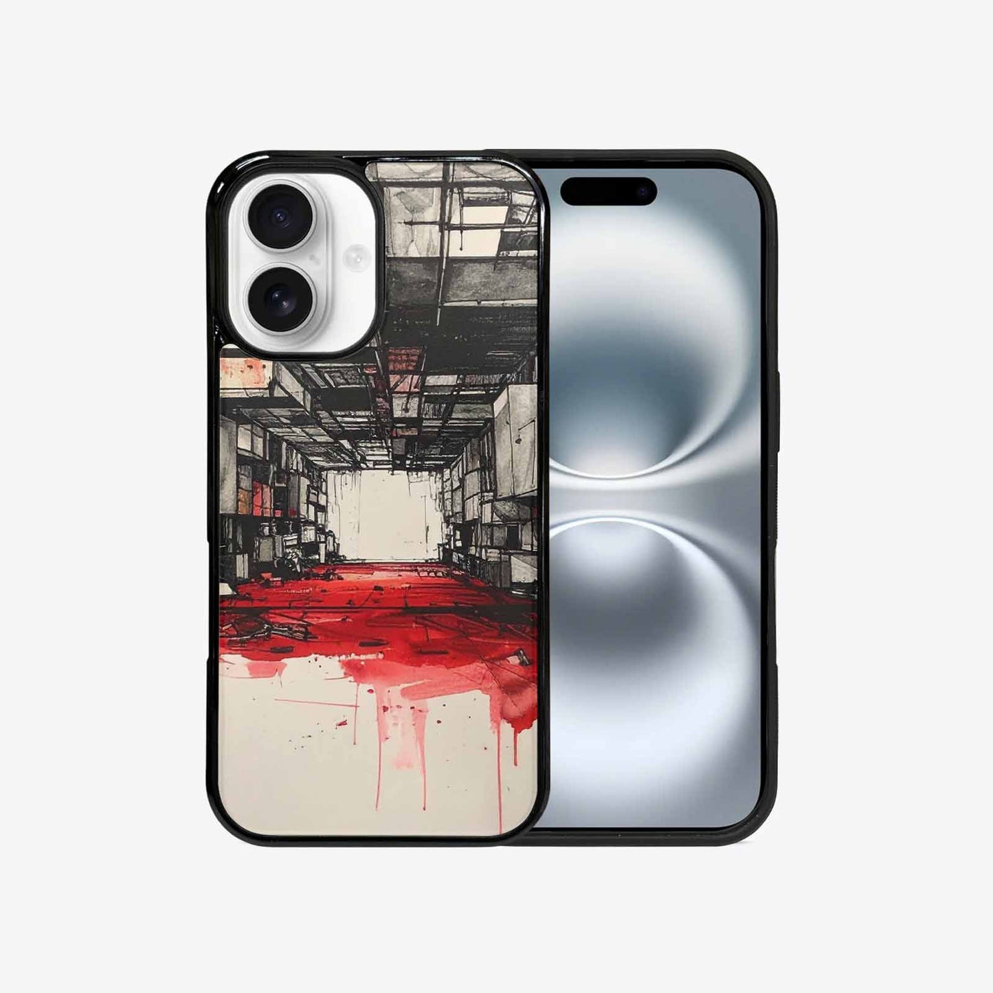 iPhone 16 Case — Liminal Space Fragment Black Red Ink, Custom Phone Case