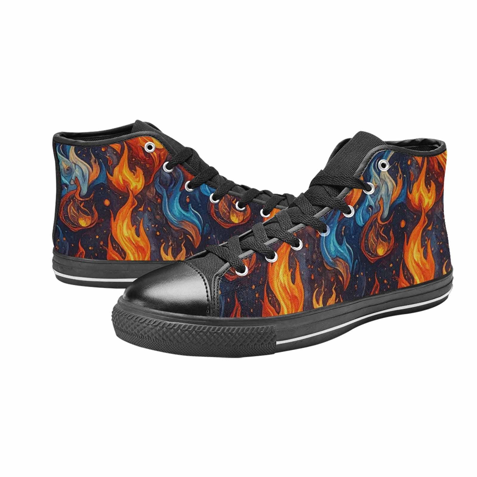 MEN'S Fire Flame High Top Canvas Grunge Custom Sneakers