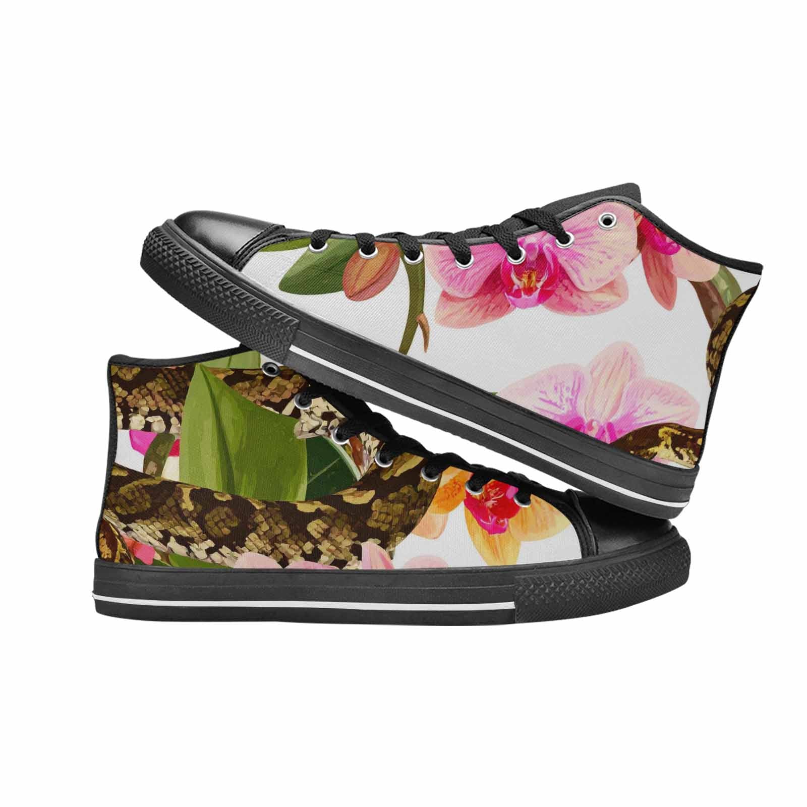 WOMEN'S Floral Snake Print High Top Canvas Neon Fantasy Shoes