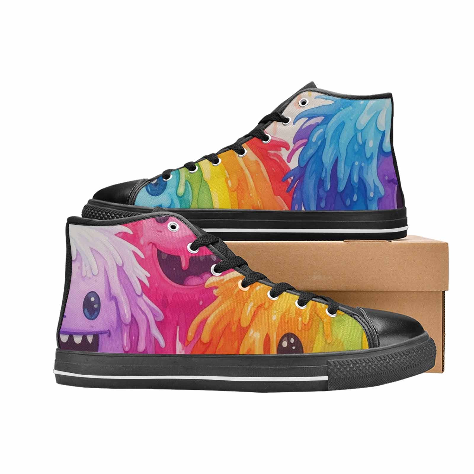 WOMEN'S Rainbow Sherbet Monster High Top Canvas Surreal Custom Shoes