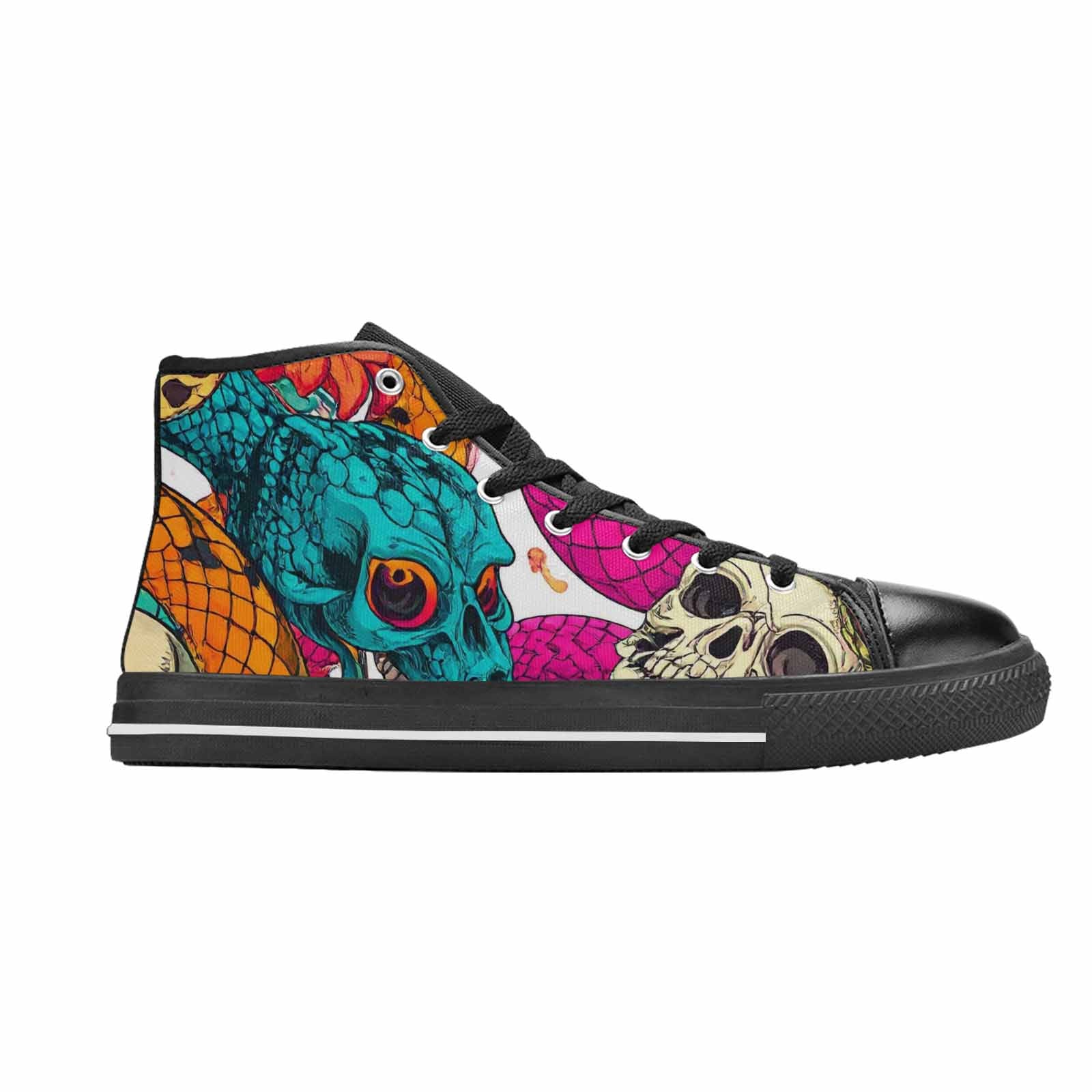 MEN'S Snake Print Skull High Top Canvas Cottagecore Custom Sneakers
