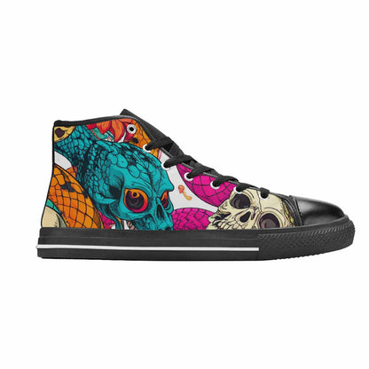 MEN'S Snake Print Skull High Top Canvas Cottagecore Custom Sneakers