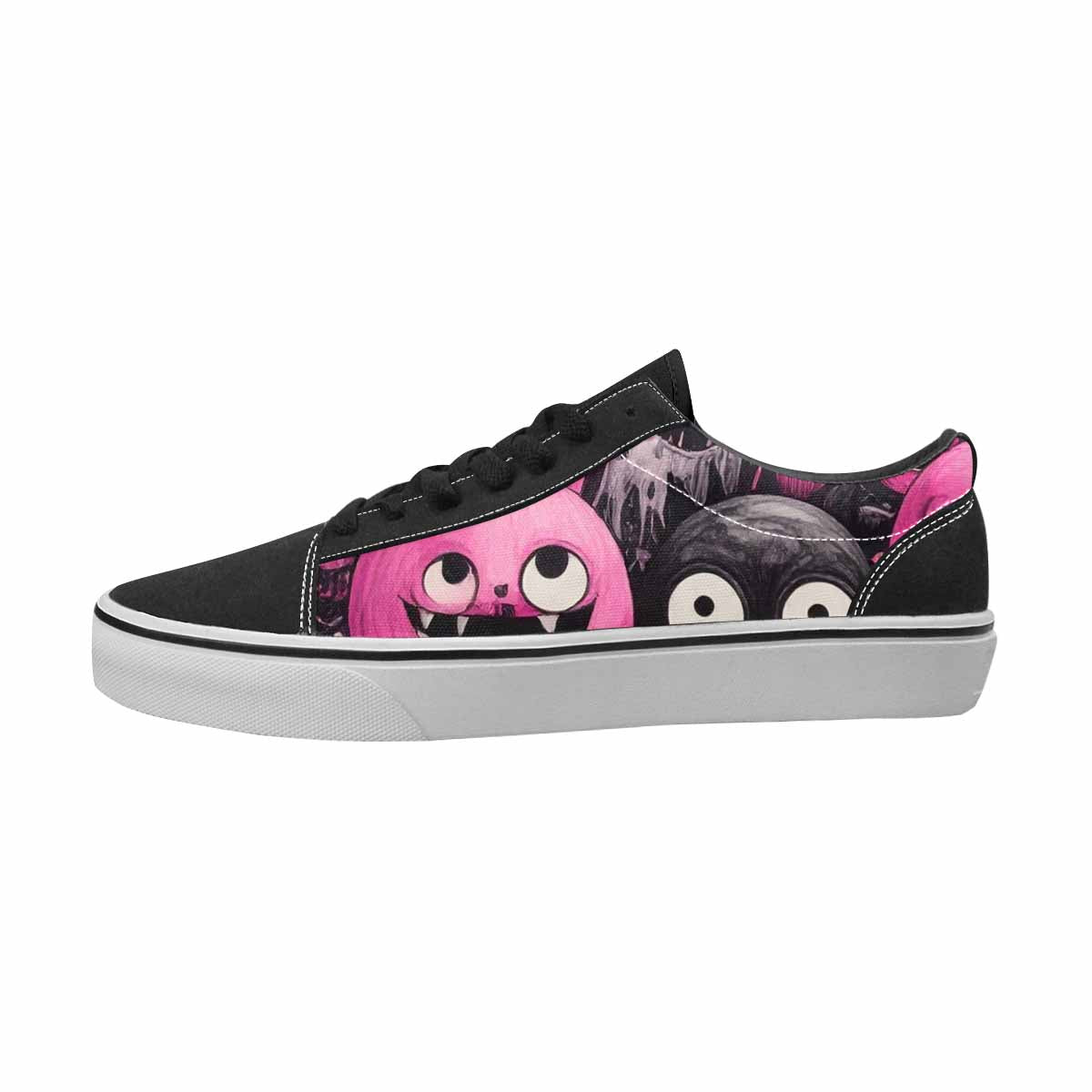 WOMEN'S Monsters Black & Pink Ink Canvas One Of A Kind Neon Fantasy Custom Printed Shoes