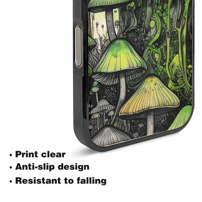 iPhone 15 Pro Max Case — Rainbow Drip Mushrooms Black Green Ink, Original Design Phone Case