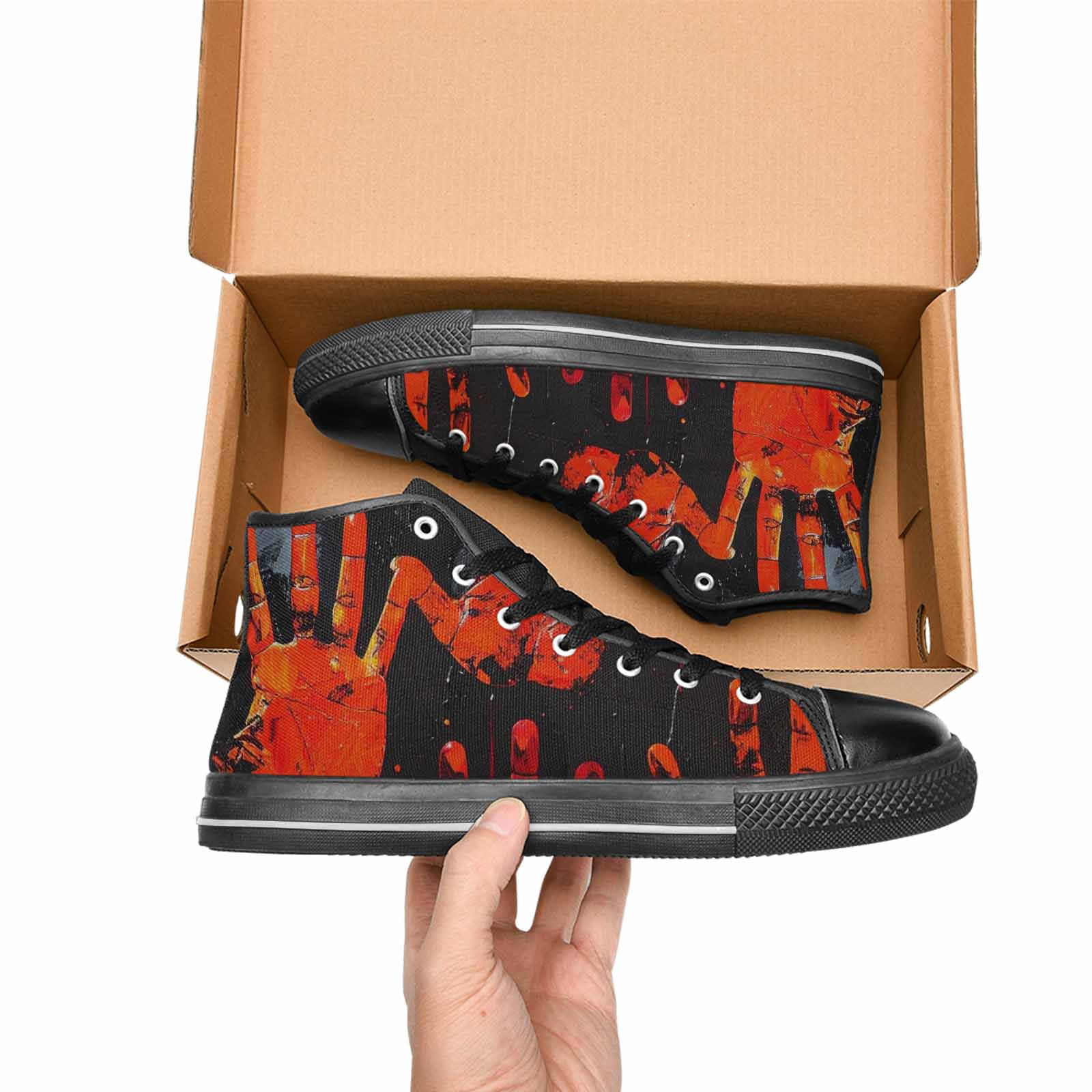 MEN'S Halloween Splatter Handprint High Top Canvas Aesthetic Custom Sneakers