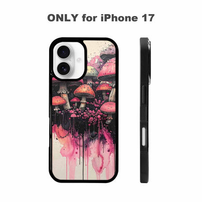 iPhone 17 Case — Rainbow Drip Mushrooms Black Original Art, Custom Art Phone Cover