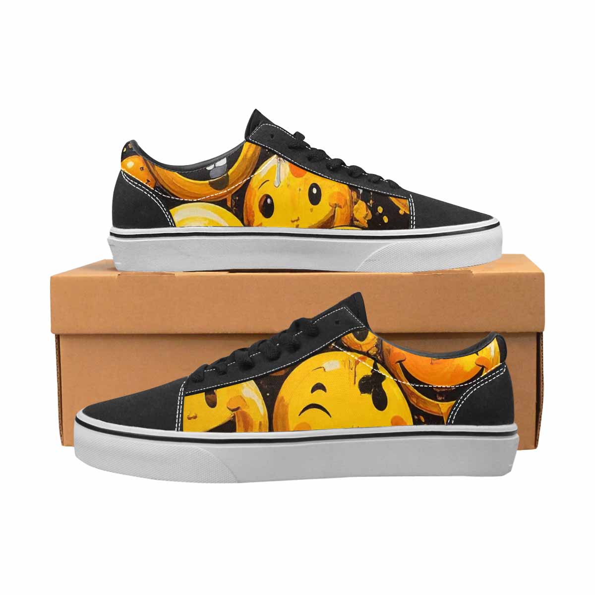 WOMEN'S Melting Moon Smiley — Lace-Up Canvas Wallpaper Art Sneakers