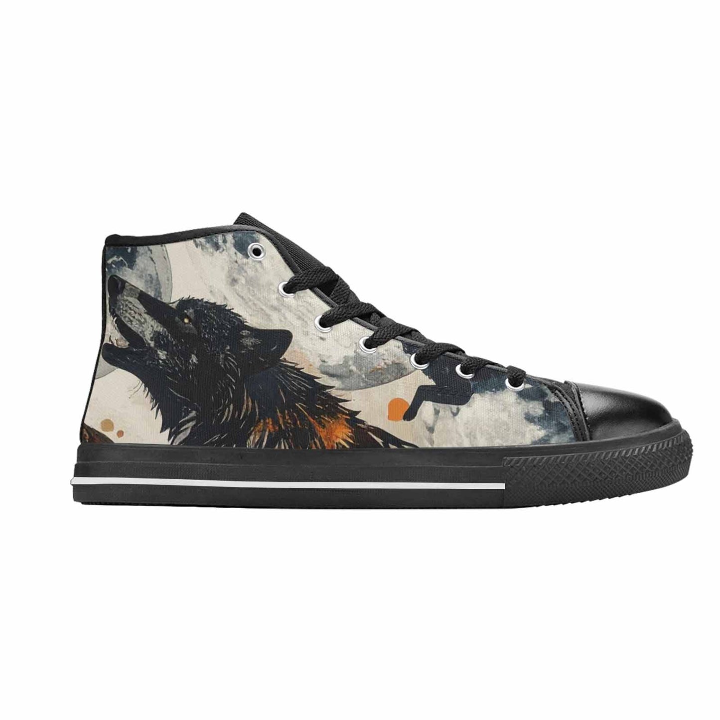 MEN'S Wolf Silhouette Moon High Top Canvas Vibrant Chaos Sneakers