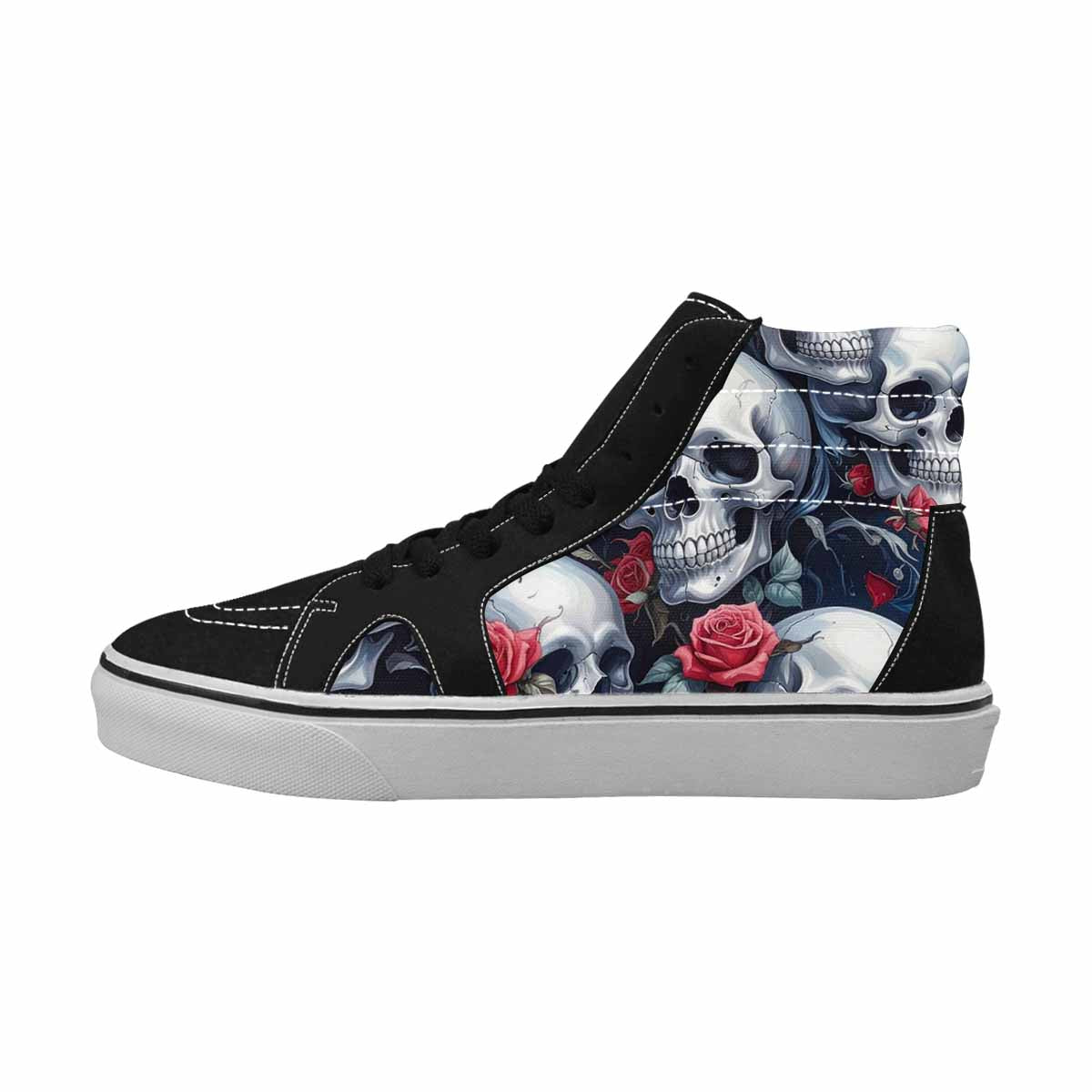 WOMEN'S Skulls Roses Chrome Airbrush High Top Canvas Surreal Custom Sneakers