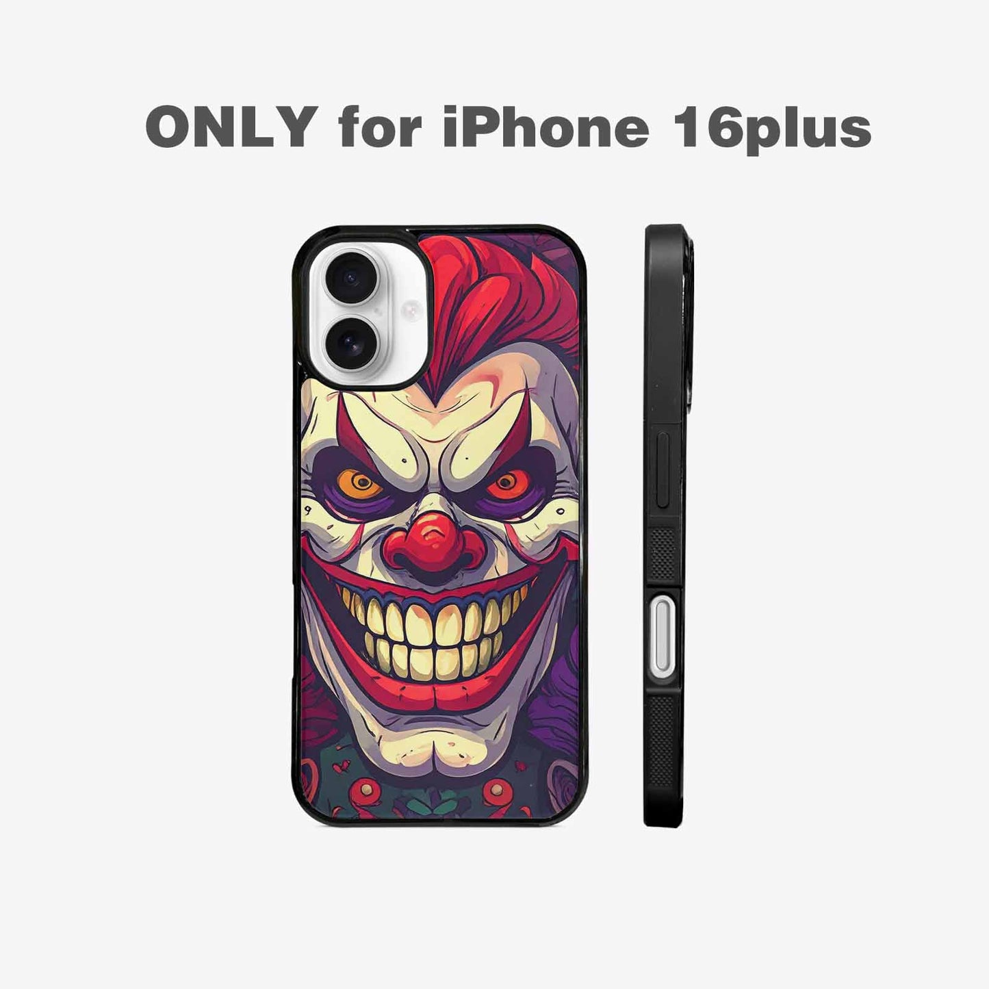 iPhone 16 Plus Case — Evil Circus Heads Faces Overlapping Patterns, Custom Printed Phone Case