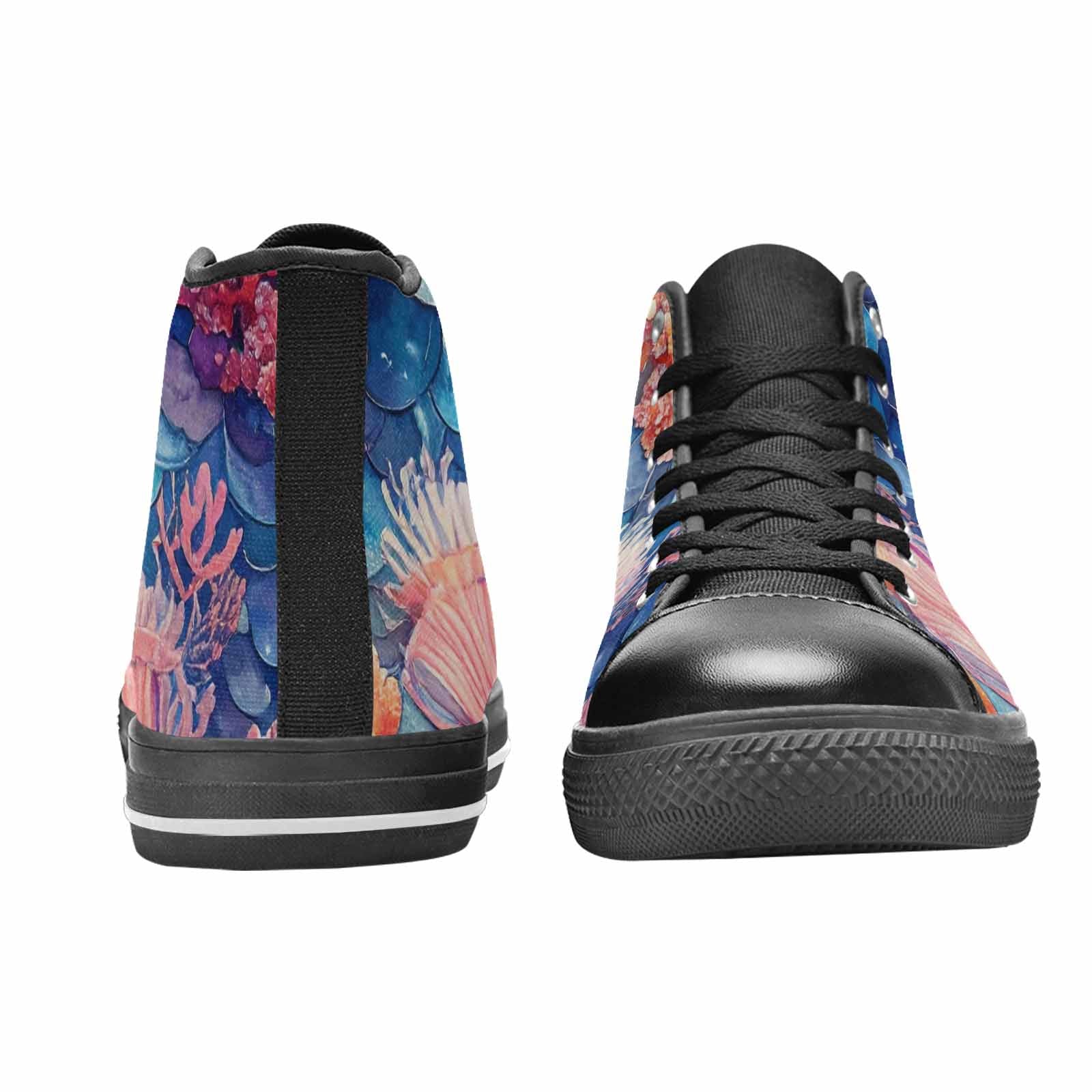 WOMEN'S Fish Scale Coral High Top Canvas Vibrant Chaos Custom Sneakers
