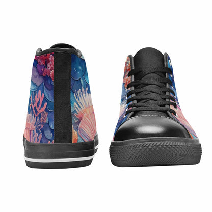 WOMEN'S Fish Scale Coral High Top Canvas Vibrant Chaos Custom Sneakers