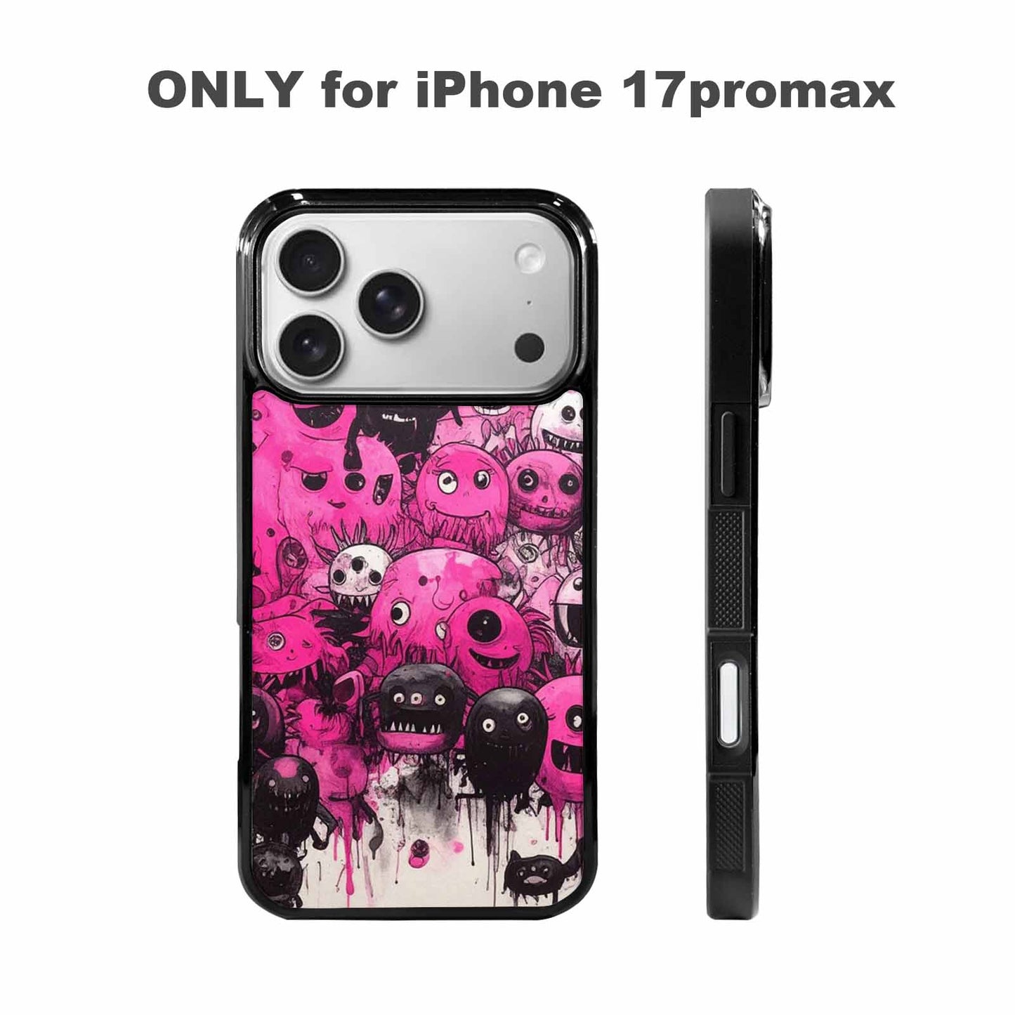 iPhone 17 Pro Max Case — Black &amp; Pink Ink Cartoon Cute, Customized Protective Case