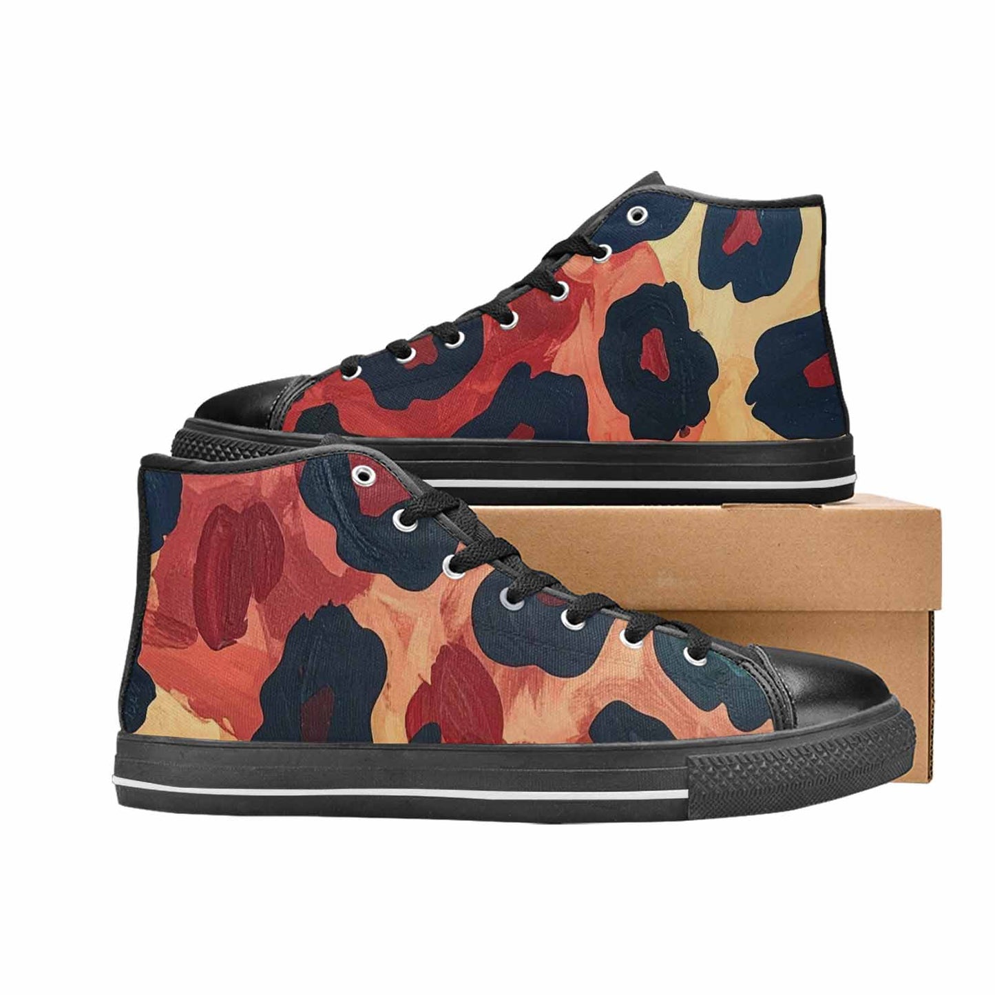 WOMEN'S Leopard Wallpaper Print High Top Canvas Wallpaper Art Sneakers