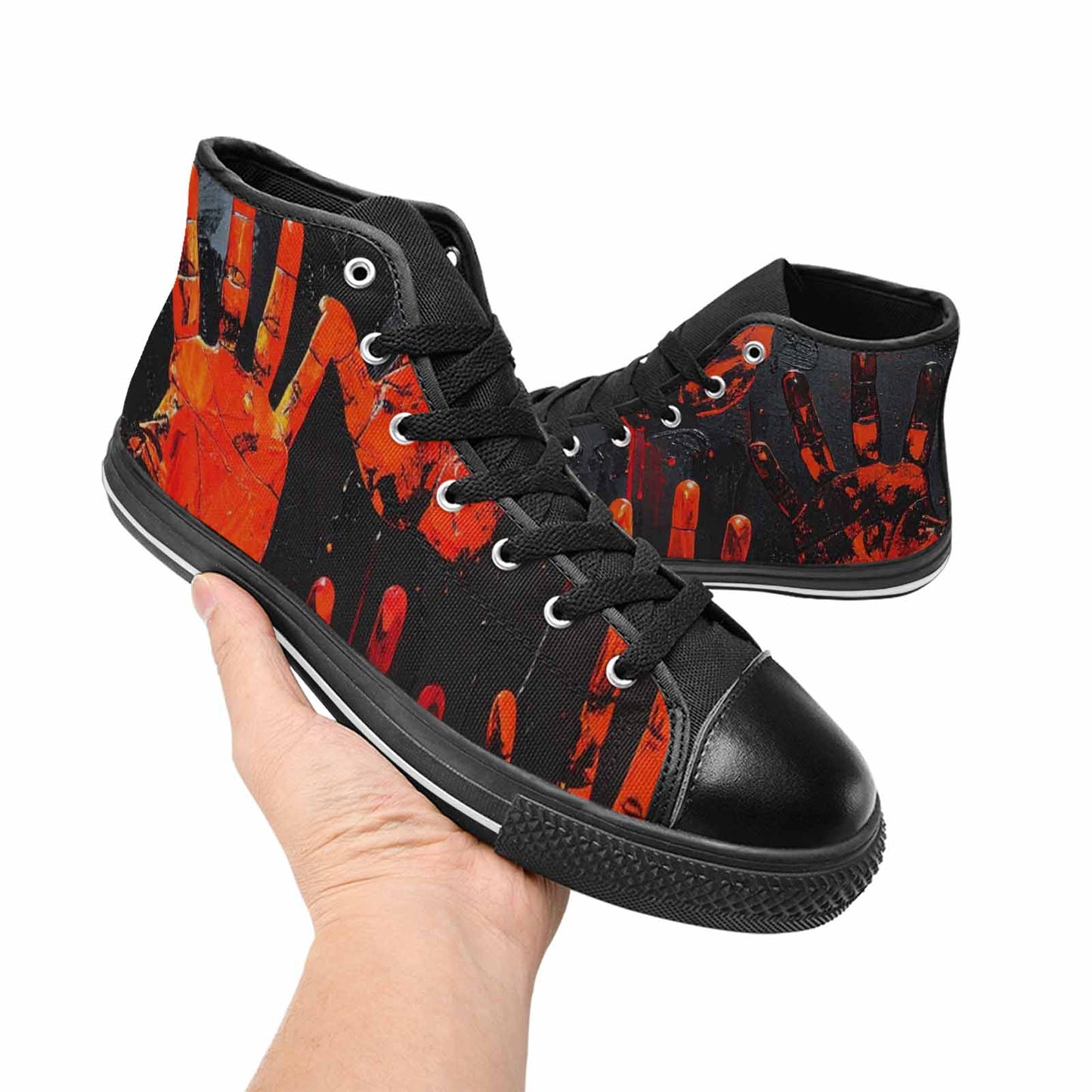 WOMEN'S Halloween Splatter Handprint High Top Canvas Wallpaper Art Custom Sneakers