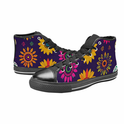 MEN'S Sunflowers And Skulls High Top Canvas Dark Academia Custom Shoes