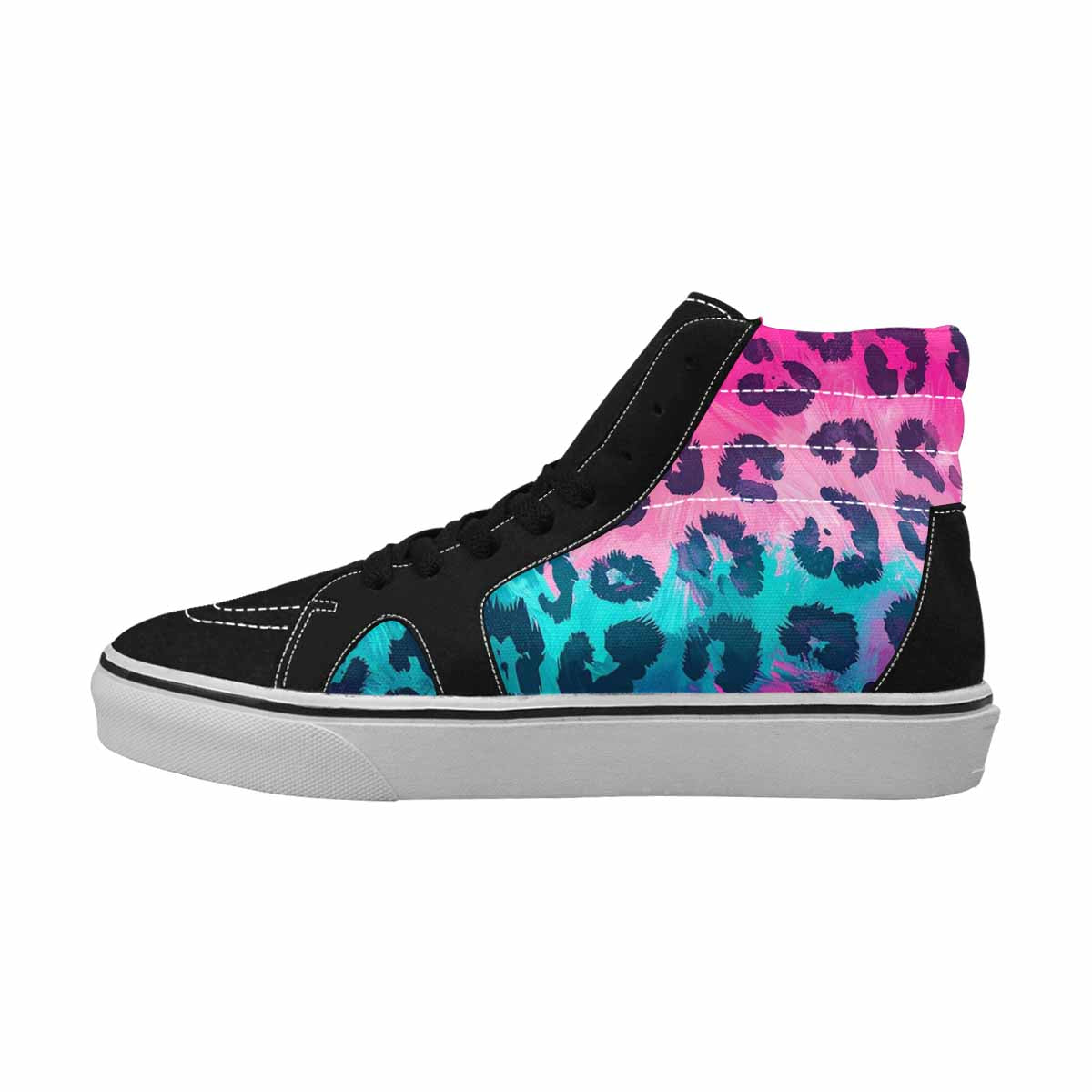 MEN'S Leopard Neon Pink Teal Airbrush High Top Canvas Aesthetic Sneakers