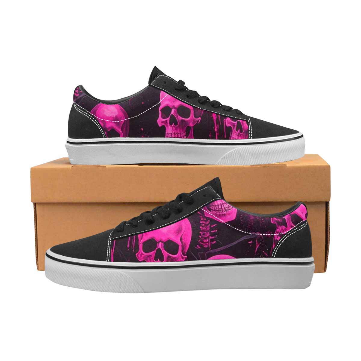 WOMEN'S Skeletons  Neon Pink Lace-Up Canvas Cottagecore Sneakers