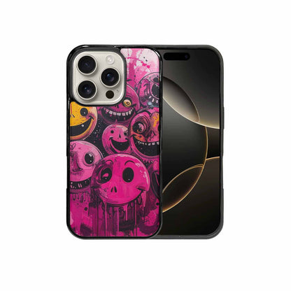iPhone 16 Pro Case — Melting Moon Smiley Black Pink Ink, Customized Protective Case