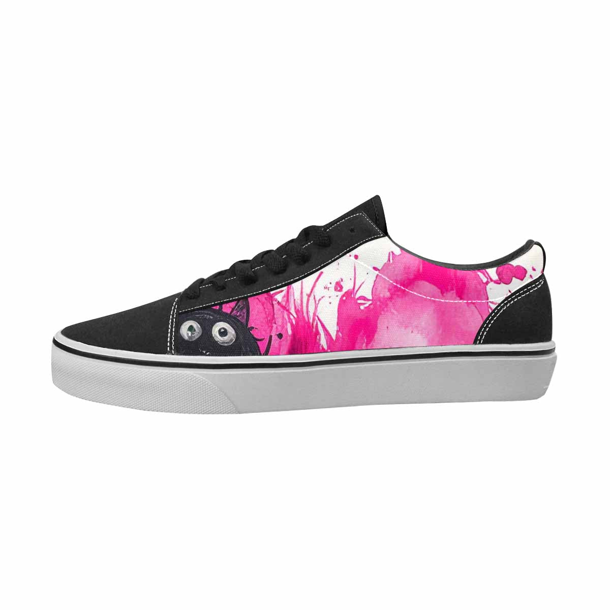 WOMEN'S Monsters Black & Pink Ink Canvas One Of A Kind Neon Fantasy Custom Canvas Shoes