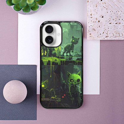 iPhone 16 Case — Toxic Melting Skeleton Cats Small Toxic, Custom Phone Case