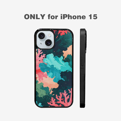 iPhone 15 Case — Camo Coral Turquoise, Personalized Phone Case