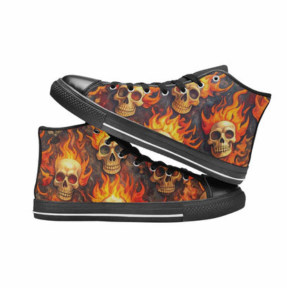 WOMEN'S Skulls - Flaming High Top Canvas Dreamcore Custom Sneakers