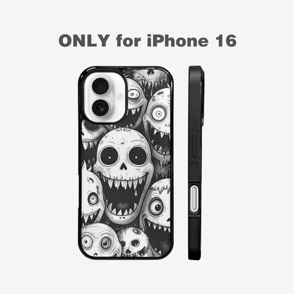 iPhone 16 Case — Black And White Monster Face Collage, Personalized Phone Case