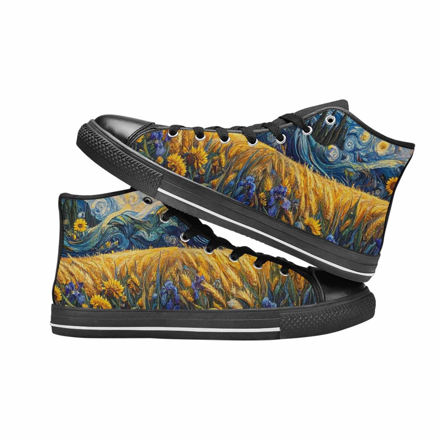 WOMEN'S Van Gogh-Style Swirl High Top Canvas Vibrant Chaos Custom Sneakers