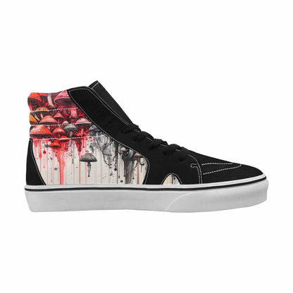 MEN'S Mushrooms Black & Red Ink High Top Canvas Custom Design Neon Fantasy Custom Canvas Shoes