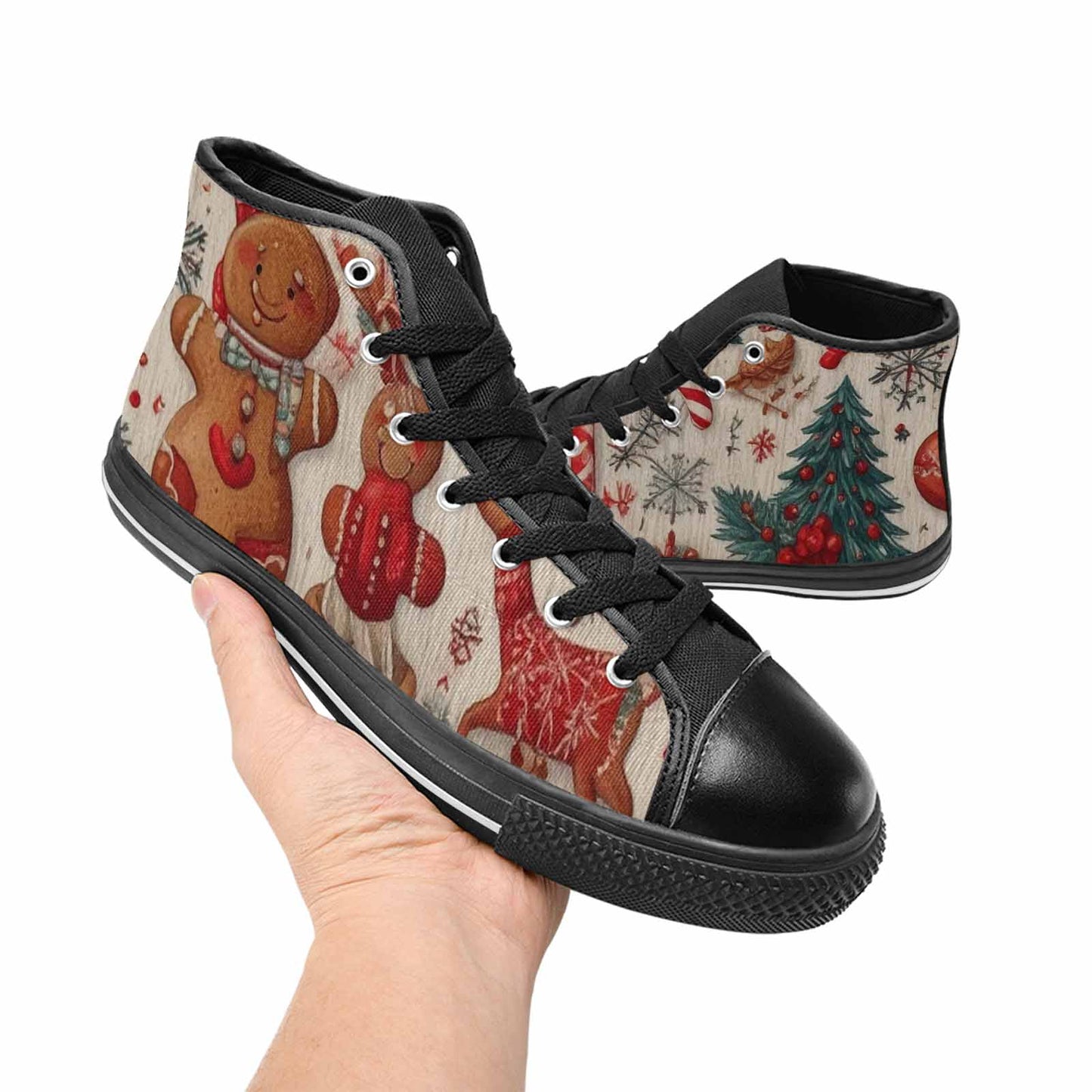 WOMEN'S Christmas Holly Snowflake High Top Canvas Vibrant Chaos Custom Shoes