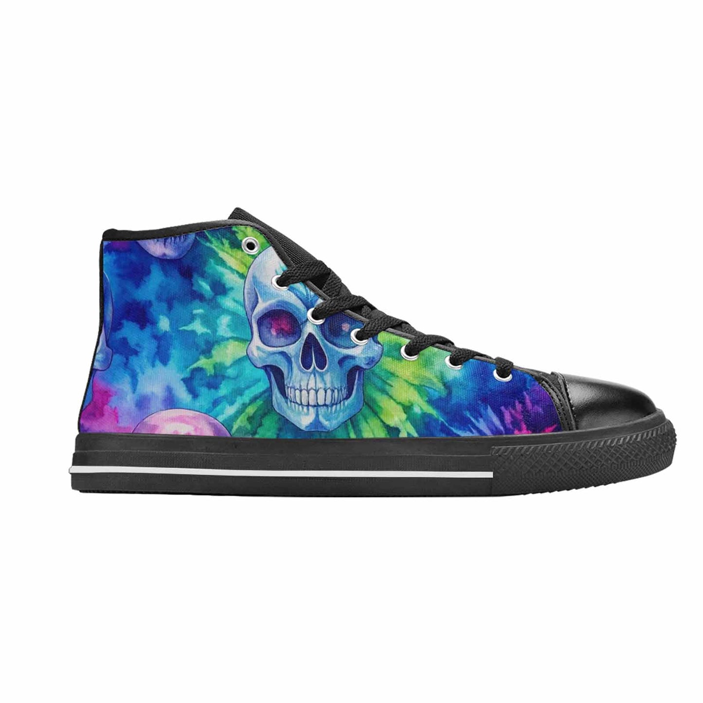WOMEN'S Tie Dye Skulls Print High Top Canvas Grunge Custom Sneakers