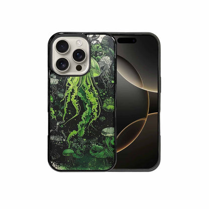 iPhone 16 Pro Case — Sea Creature Burst Black Green Ink, Custom Art Phone Cover