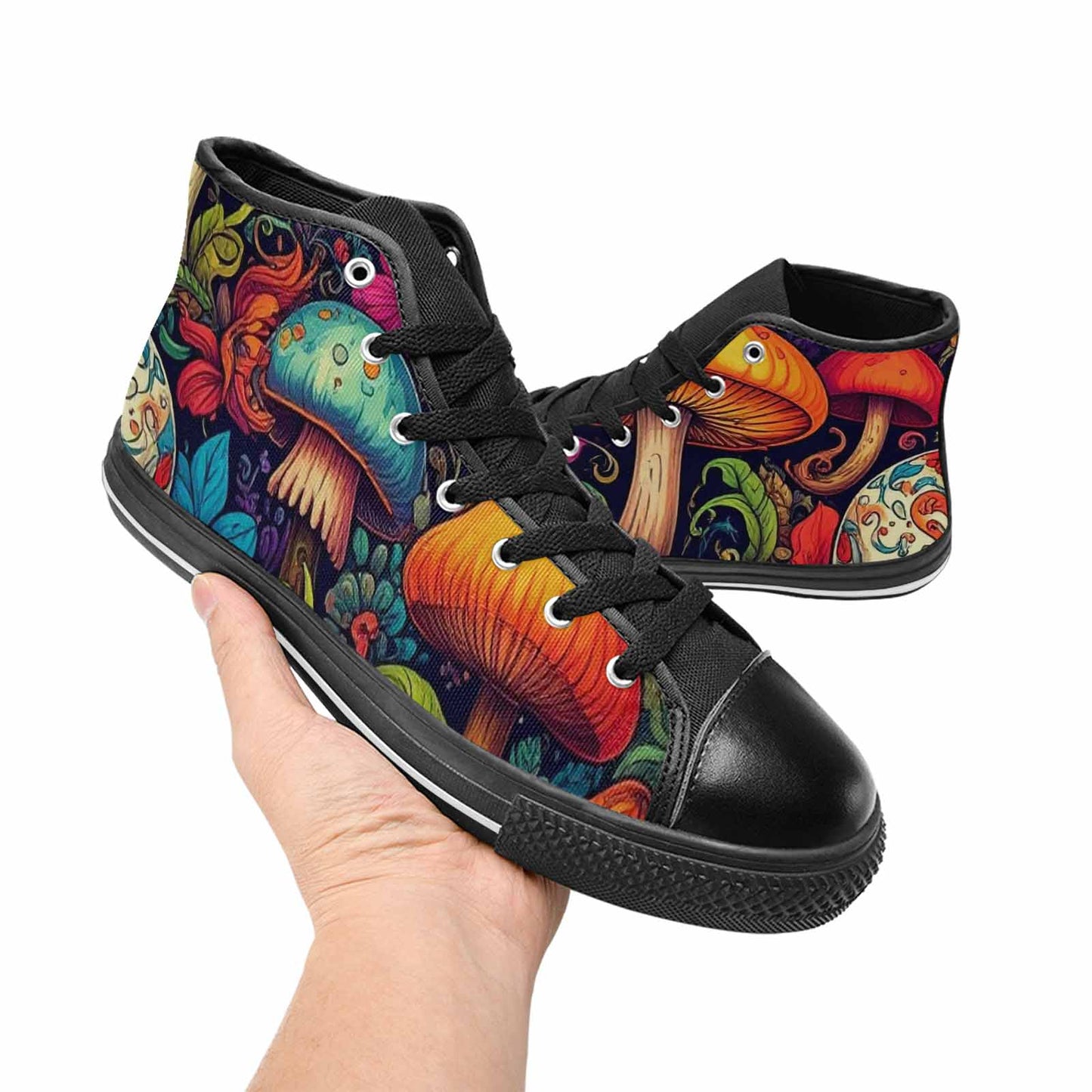 MEN'S Mushrooms And Skulls High Top Canvas Wallpaper Art Custom Sneakers