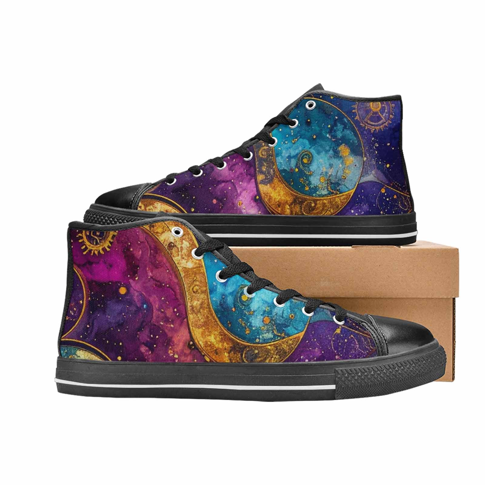 WOMEN'S Steampunk Galaxy High Top Canvas Vibrant Chaos Shoes