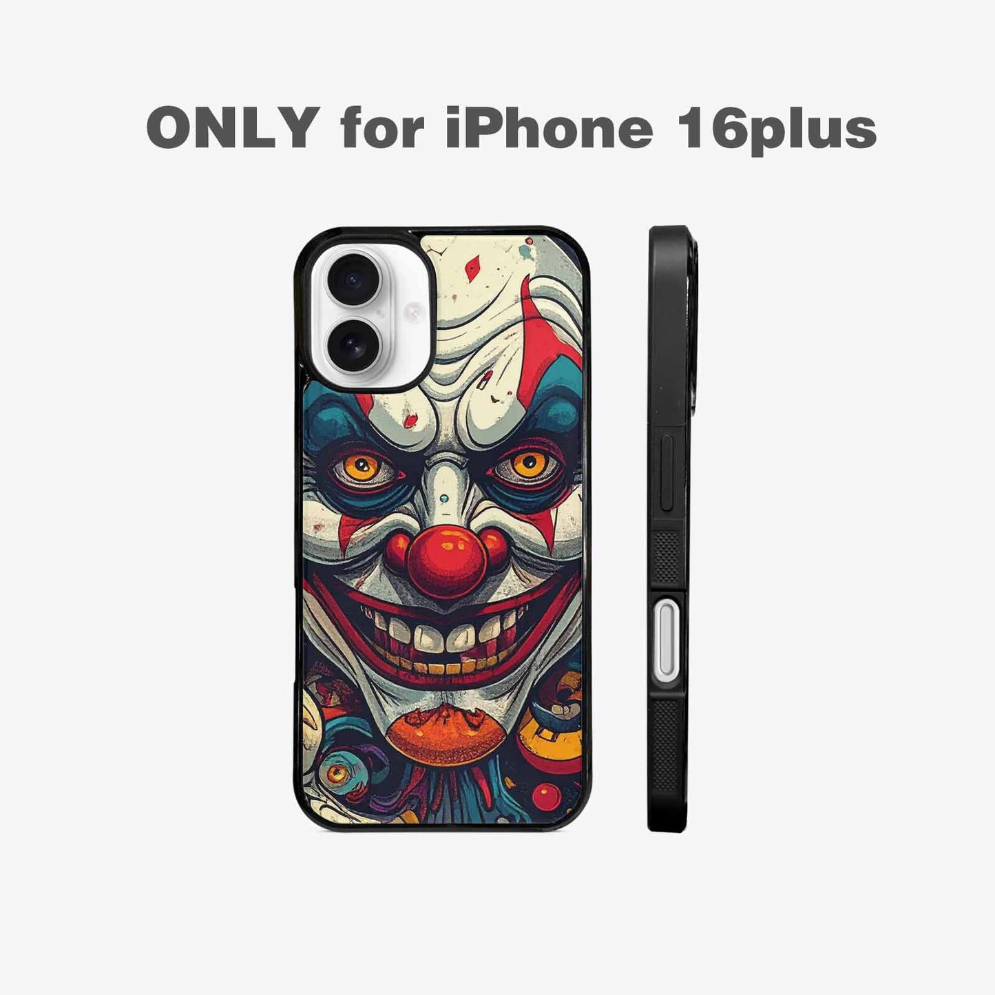 iPhone 16 Plus Case — Evil Circus Heads Faces Overlapping Patterns, Custom Print Case Cover