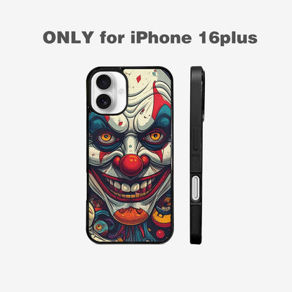 iPhone 16 Plus Case — Evil Circus Heads Faces Overlapping Patterns, Custom Print Case Cover