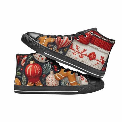 WOMEN'S Christmas Holly Snowflake High Top Canvas Vivid Custom Sneakers