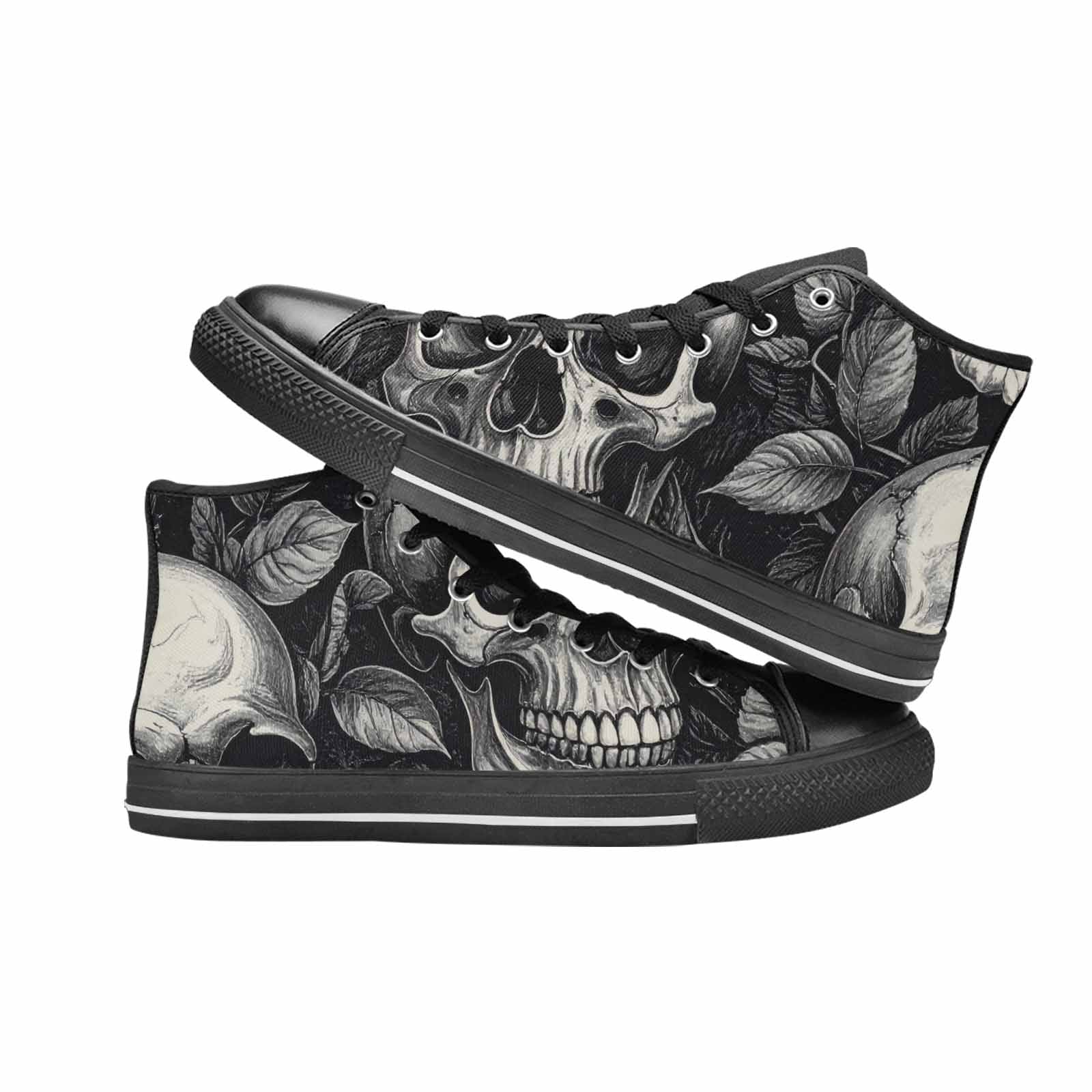 MEN'S Skulls Roses Black Ink High Top Canvas Grunge Sneakers