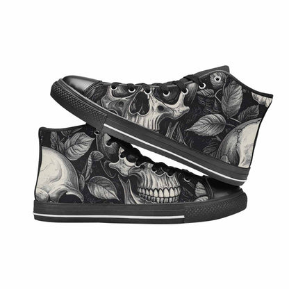 MEN'S Skulls Roses Black Ink High Top Canvas Grunge Sneakers