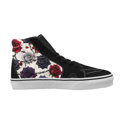 WOMEN'S Black Gothic Rose High Top Canvas Grunge Shoes