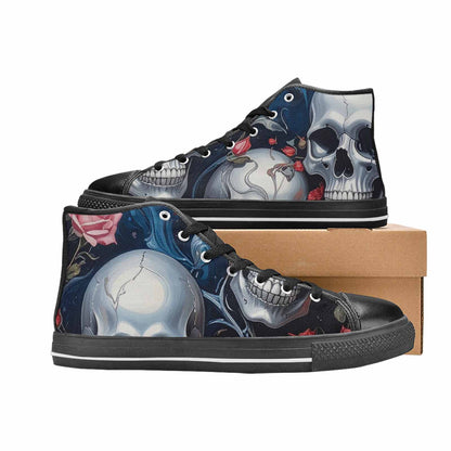 WOMEN'S Skulls Roses Chrome Airbrush High Top Canvas Cottagecore Shoes