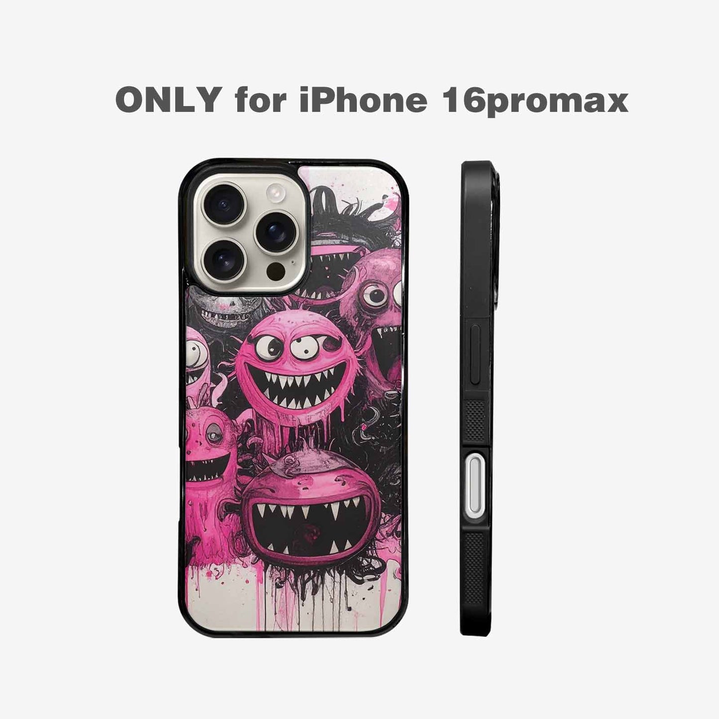 iPhone 16 Pro Max Case — Monsters General Black Pink Ink Cartoon, Unique Phone Case Design