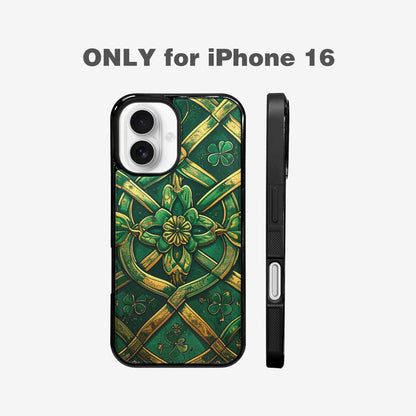 iPhone 16 Case — Irish Celtic Knot Pattern Shamrocks Seamless, Custom Print Case Cover