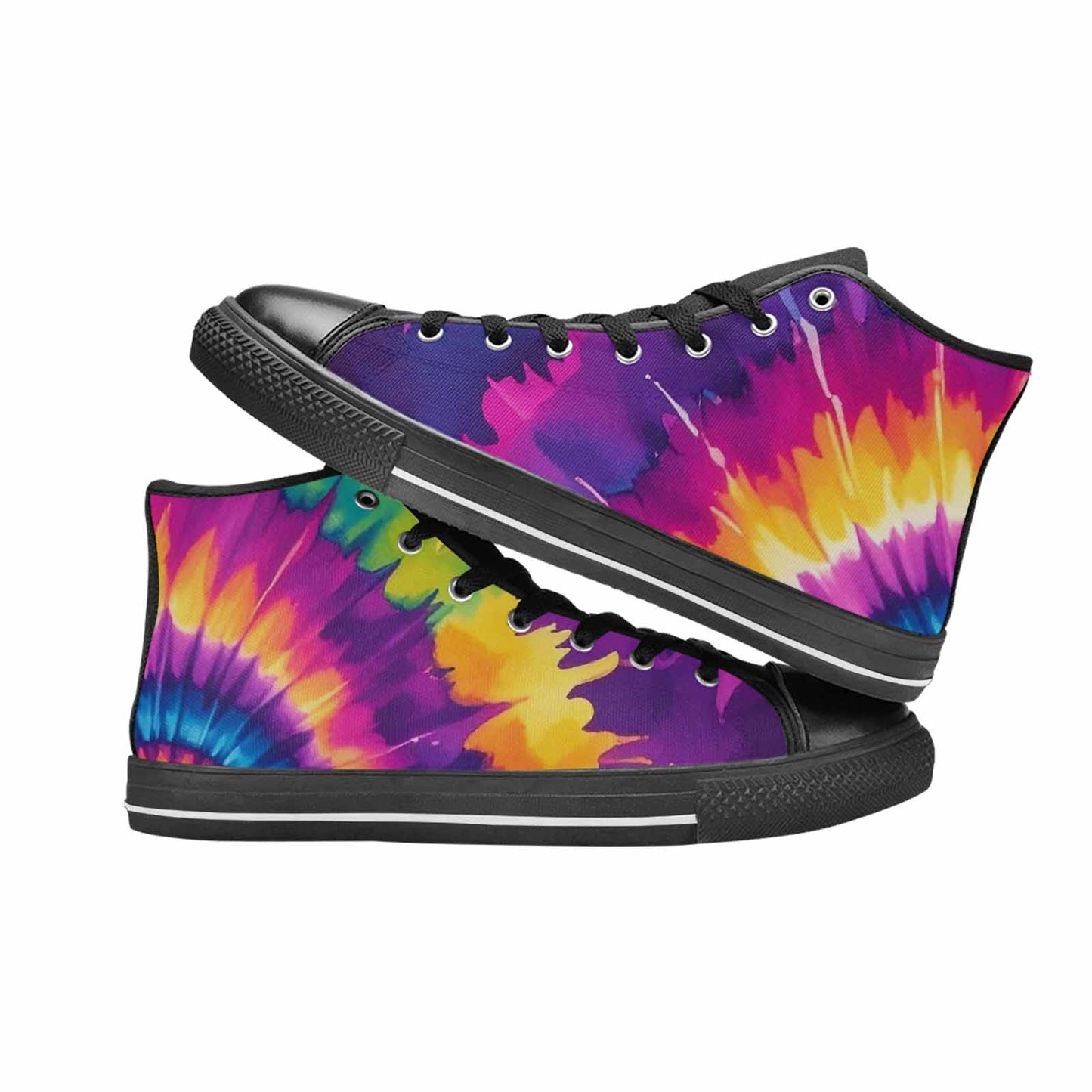MEN'S Tie Dye Neon Spiral Burst High Top Canvas Dreamcore Custom Shoes